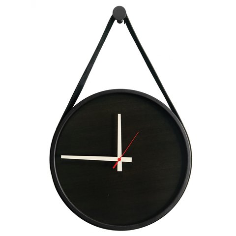 Relógio Decorativo Adnet Preto Alça Corino Preta Mostrador Preto Ponteiro Branco 20cm Redondo