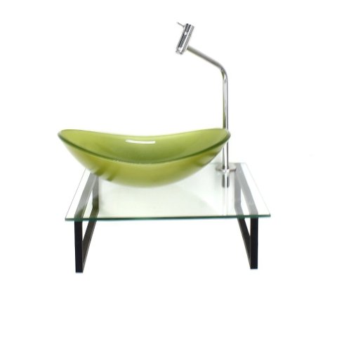 Gabinete de Vidro com Cuba Oval Verde Oliva com Tampo 40cm Incolor