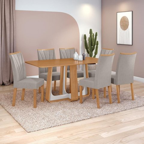 Conjunto Sala de Jantar Mesa Easy Pop 170x90cm Tampo Mdf com 6 Cadeiras Confort Veludo Liso