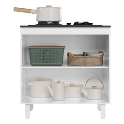 Balcão de Cozinha Fit 80 2 Portas Branco com Tampo Mdp para Cooktop - Nicioli - 3