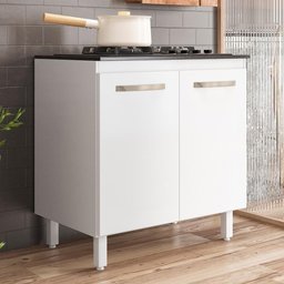 Balcão de Cozinha Fit 80 2 Portas Branco com Tampo Mdp para Cooktop - Nicioli - 2