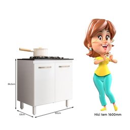 Balcão de Cozinha Fit 80 2 Portas Branco com Tampo Mdp para Cooktop - Nicioli - 4