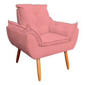 Poltrona Sofá Decorativa Pés Palito Luxo Reforçada Click:rosa