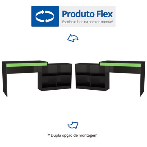 Mesa Escrivaninha Gamer com 4 Nichos B24 - Preto/Verde - Nova