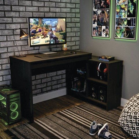 Mesa Gamer Escrivaninha B24 4 Nichos 180cm Preto Ff
