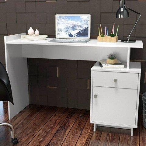 Escrivaninha Mesa Escritório Lisboa 1 Gaveta 1 Porta 122cm Branca