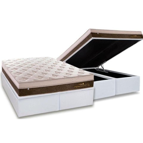 Cama Box Baú King: Colchão Molas Ensacadas Plumatex MasterPocket Personalle + Base CRC Courano White