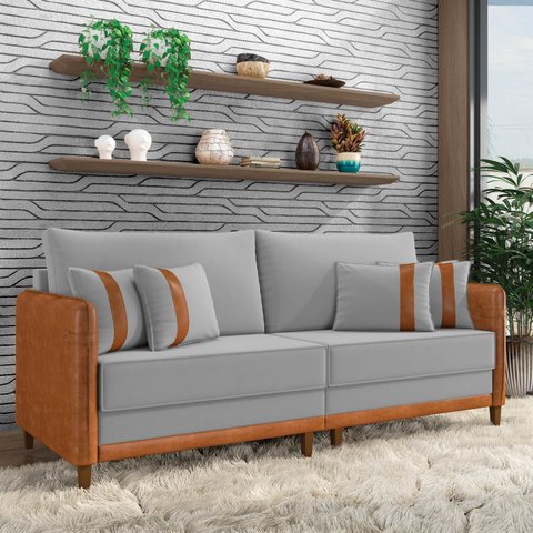 Sofá 3 Lugares Living 212cm Pé Madeira Valença Nozes/veludo K01 - D’Rossi