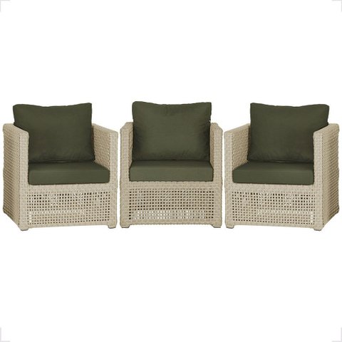 3 Poltronas Madri Alumínio Corda Náutica Estofado 13 Trama Original