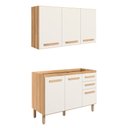 Ver imagem 2 de Conjunto de Cozinha com Balcão sem Tampo e Armário Aéreo 120cm Intenza Freijó Off White Nicioli
