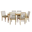 Ver imagem 2 de Mesa Cozinha Mira Premium Madeira Maciça C/ Tampo Madeirado C/ Vidro 160x90cm e 6 Cadeiras Lara