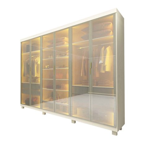 Guarda Roupa 6 Portas Casal Reflecta Led Imperatriz Off White - Gelius