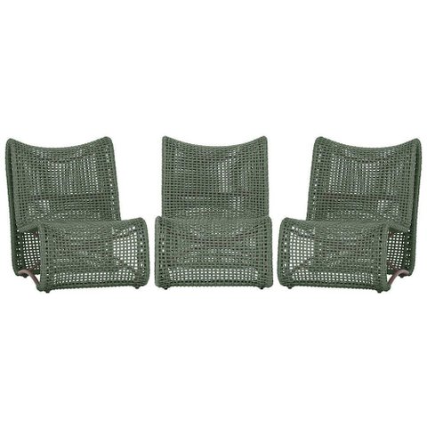 3 Poltronas Texas em Alumínio Marrom Corda Náutica Trama Verde