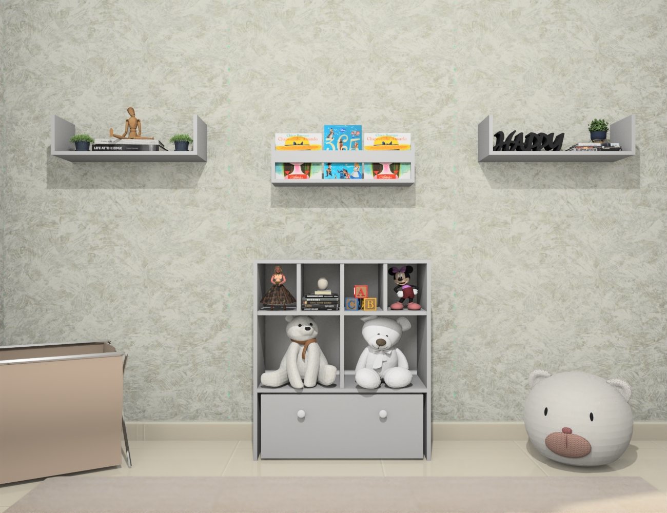 Estante Nicho Organizador de Brinquedos Infantil em Mdf Plancasa:cinza Cristal - 2