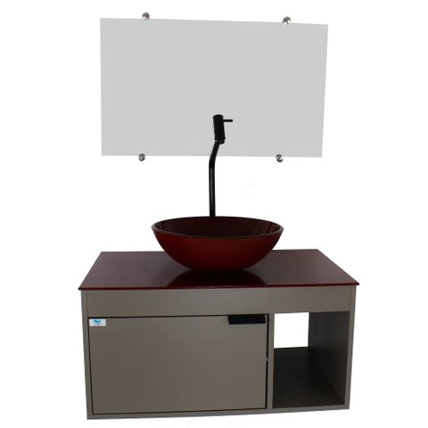 Gabinete Armário Banheiro 60cm Cuba Redonda Vermelha