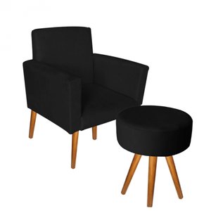 Poltrona Nina com Puff Sófia Corino Preto - Móveis Mafer