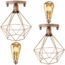 Ver imagem 1 de 2 Lustre Teto Plafon + 2 Lâmpada LED St64 Industrial Aramado Diamante Retrô Vintage Cobre Rose