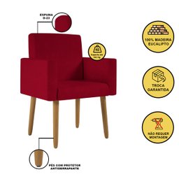 Poltrona Nina Escritório Recepção Pés Palito - Balaqui Decor Cor:vermelha - 3