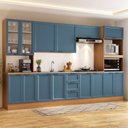 Ver imagem 1 de Cozinha Compacta Planejada 6 Peças 2 Paneleiros 2 Aéreos 2 Balcões Soho CabeCasa MadeiraOriginals Azul/Freijó