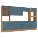 Ver imagem 2 de Cozinha Compacta Planejada 6 Peças 2 Paneleiros 2 Aéreos 2 Balcões Soho CabeCasa MadeiraOriginals Azul/Freijó