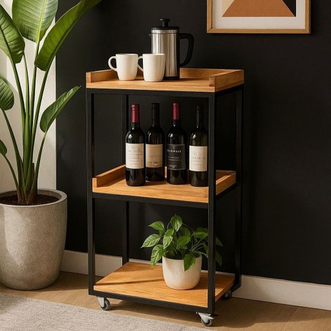 Carrinho Aparador Bar Café Madeira Maciça Industrial