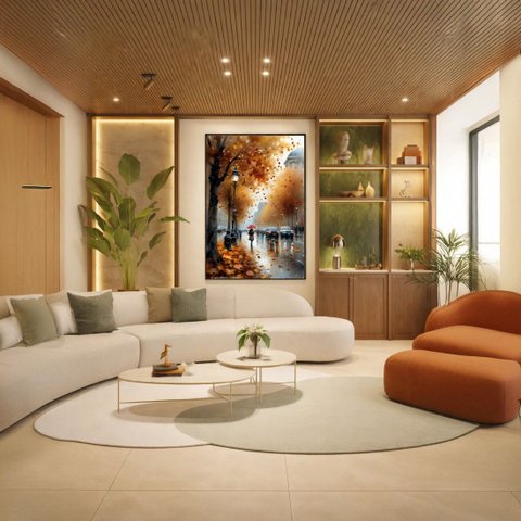 Quadro Canvas Outono Árvores 90x60cm Mold Branca