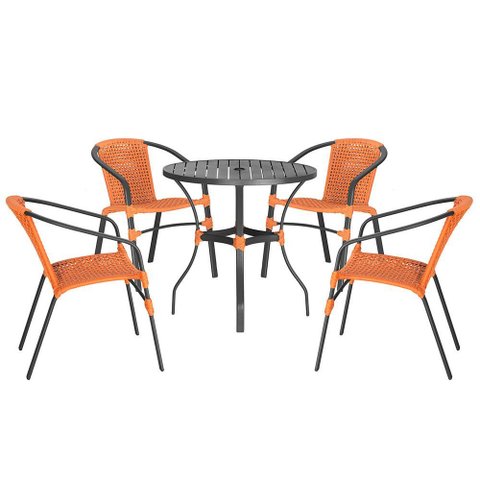 04 Cadeiras Floripa e Mesa Roma 80cm Preta e Corda Nautica Trama Original