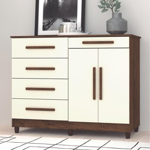 Cômoda Ravi 5 Gavetas 2 Portas MDP Puxadores MDF Imbuia Vila Rica