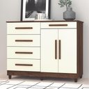 Ver imagem 1 de Cômoda Ravi 5 Gavetas 2 Portas MDP Puxadores MDF Imbuia Vila Rica