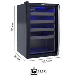 Adega Piubella Venax 100 127v para 24 Garrafas Preto Porta Invertida Iluminação Led Azul 19925 - 4