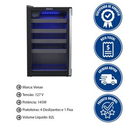 Adega Piubella Venax 100 127v para 24 Garrafas Preto Porta Invertida Iluminação Led Azul 19925 - 3