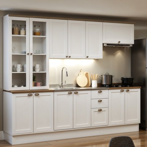 Cozinha Completa 12PTS 3GAVS s/Tpo Iluminata Branco/Ebano