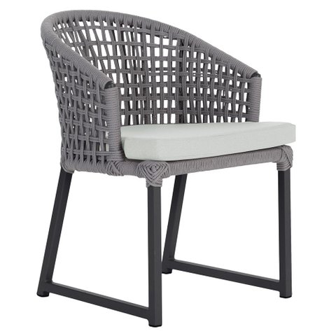 1 Cadeira Noronha Aluminio Micro Pintura Preta, Tr. Telinha Corda Nautica Grafite, Estofado - Cinza