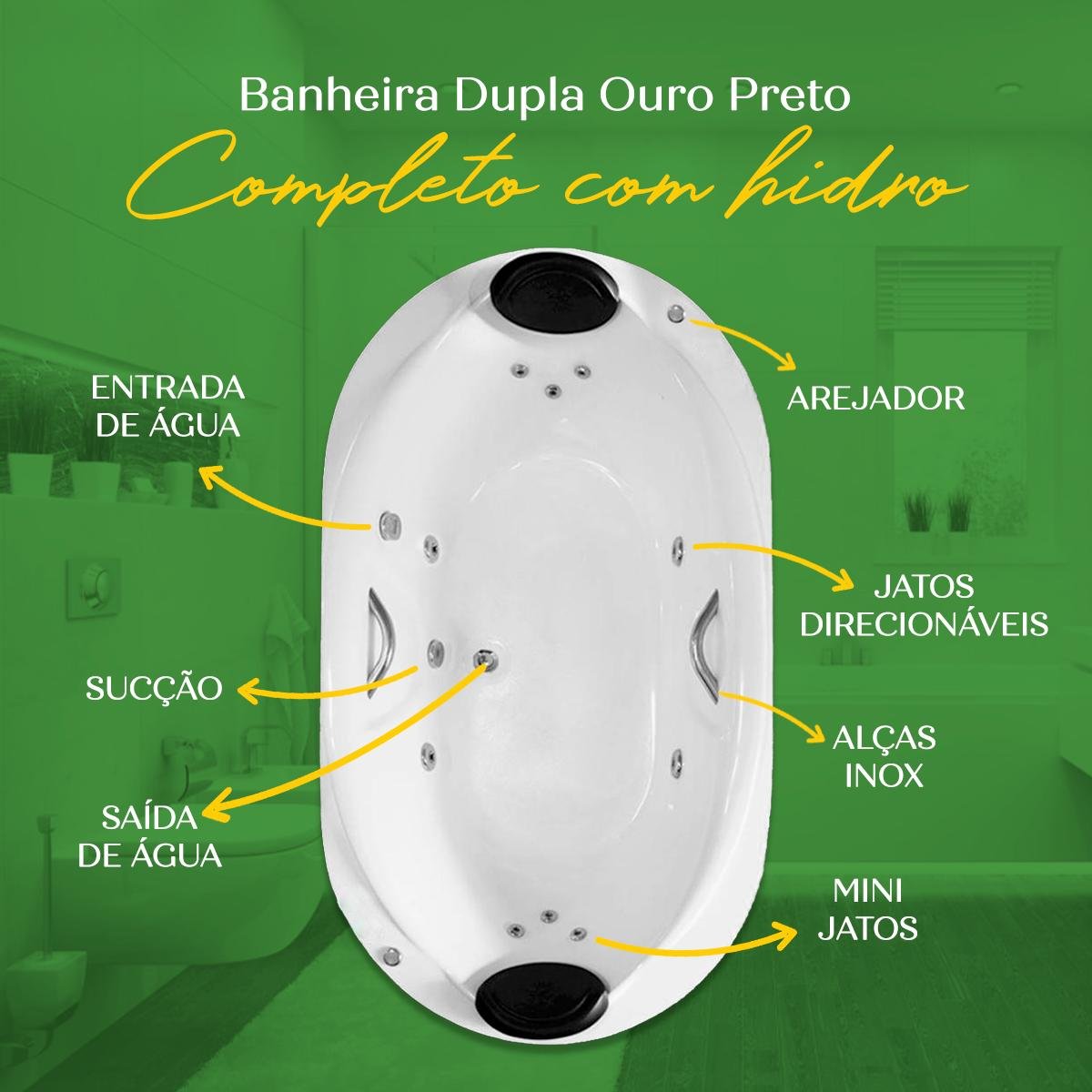Banheira Dupla Ouro Preto Completa com Hidro em Acrílico - 4