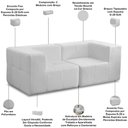 Ver imagem 3 de Sofá 2 Lugares para Sala Living Modular 176cm Lancaster F04 Bouclê Branco - Lyam Decor