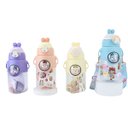 Ver imagem 3 de Garrafa Infantil Amarela Coelho 520ml com Alça Canudo Anti Vazamento e Adesivos Bichinhos