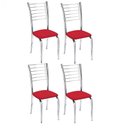 Ver imagem 1 de Kit 4 Cadeiras de Jantar Lara Cromada para Cozinha Assento Corino Vermelho - Aurora Line