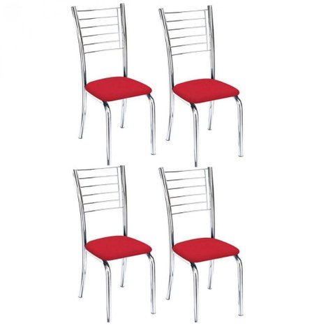 Kit 4 Cadeiras de Jantar Lara Cromada para Cozinha Assento Corino Vermelho - Aurora Line