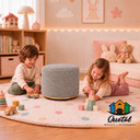 Ver imagem 3 de Puff Redondo Infantil - Banquinho Decorativo para Quarto Brinquedoteca - Espaço Kids Linho Cinza