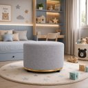 Ver imagem 2 de Puff Redondo Infantil - Banquinho Decorativo para Quarto Brinquedoteca - Espaço Kids Linho Cinza
