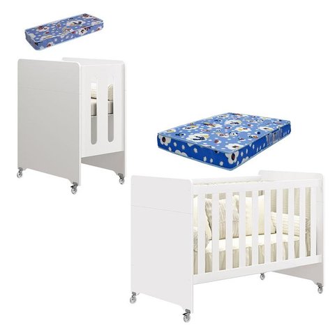 Berço Americano Evolution 4 em 1 Branco Acetinado com Colchão Mini e Colchão Americano Ortobom - Rel