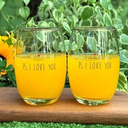 Jogo c/ 2 Copos Vidro 460ml Borda Filete em Tinta Ouro Coleção Exclusiva PS I Love You - 2