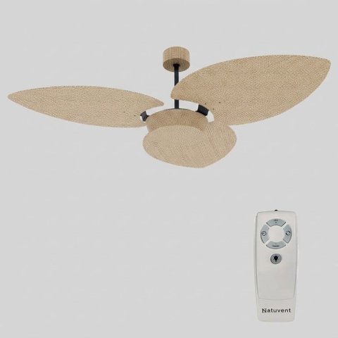 Ventilador de Teto com Controle Remoto Natuvent Dahlia no Light 3 Pás Palha Natural