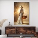 Ver imagem 1 de Quadro Decorativo Feminine Pose Mulher Chapéu e Bolsa Sala Quarto Casa Escritório