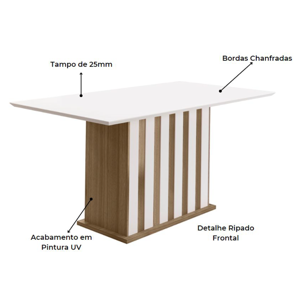 Mesa de Jantar 6 Lugares Osaka Carvalho Off-White | MadeiraMadeira