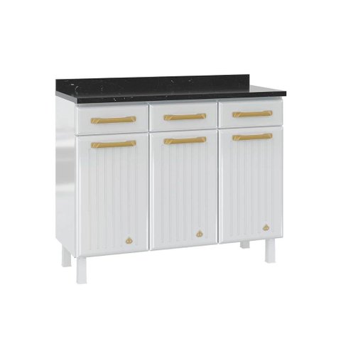 Gabinete de Cozinha Modulado Balcão Diamante 3 Portas e 3 Gavetas c/ Tampo 105cm Branco - Telasul