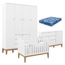 Ver imagem 1 de Quarto de Bebe Unique 4 Portas com Cômoda Sapateira Branco Soft Eco Wood e Colchão Ortobom - Matic