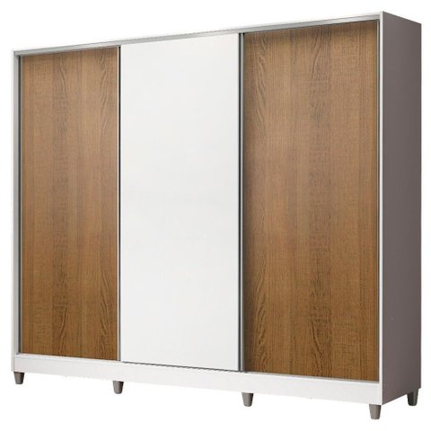 Guarda Roupa Casal MDF Zurique 3 Portas Branco Rustic Madesa