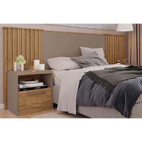 Painel Cama Box Madeirado Extensível Casal/queen/king Lucius 2 Mesas C/ 1 Gaveta Buriti/fendi -