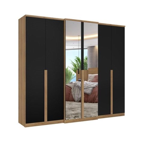 Guarda Roupa Casal Valência Full Glass 6 Portas Capuccino Preto - Thb Móveis